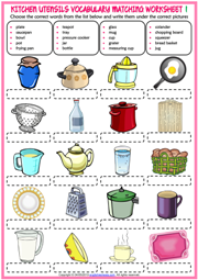 Kitchen Utensils Vocabulary Esl Matching Exercise Worksheets For Kids Icon 